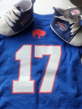 NFL Blue and White Buffalo Bills Baby High-Top Sneakers Plus BILLS Tshirt.